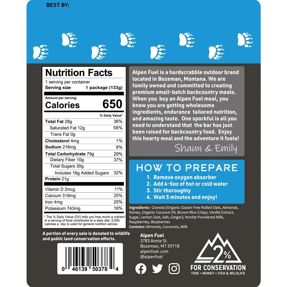 Alpen Fuel Lemon Berry Granola Breakfast Backpacking Meal 2 Alpen Fuel Lemon Berry Granola Breakfast Backpacking Meal - Image 2