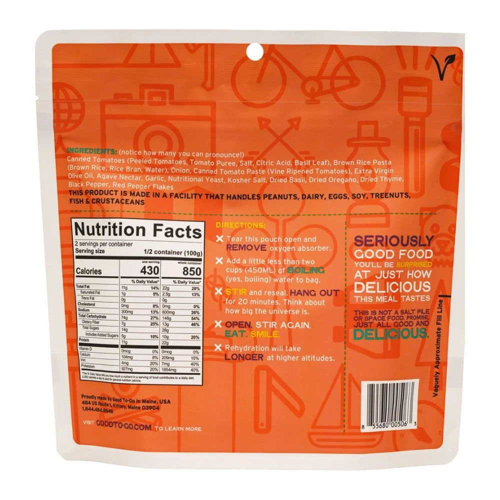 Good To-Go Classic Marinara With Pasta Dehydrated Meal 2 Good To-Go Classic Marinara With Pasta Dehydrated Meal - Image 2