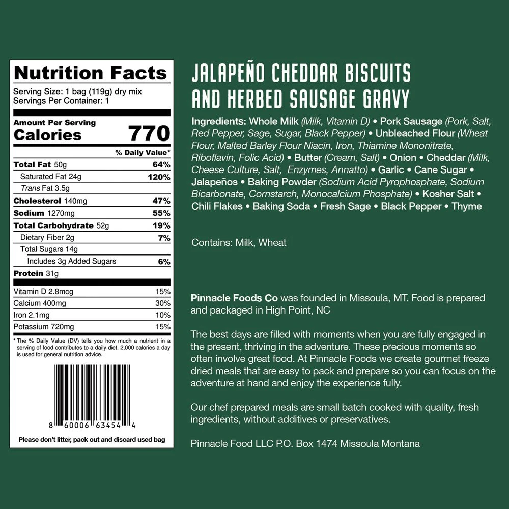 Pinnacle Foods Jalapeno Cheddar Biscuits And Herbed Sausage Gravy Freeze Dried Meal 2 Pinnacle Foods Jalapeno Cheddar Biscuits And Herbed Sausage Gravy Freeze Dried Meal - Image 2